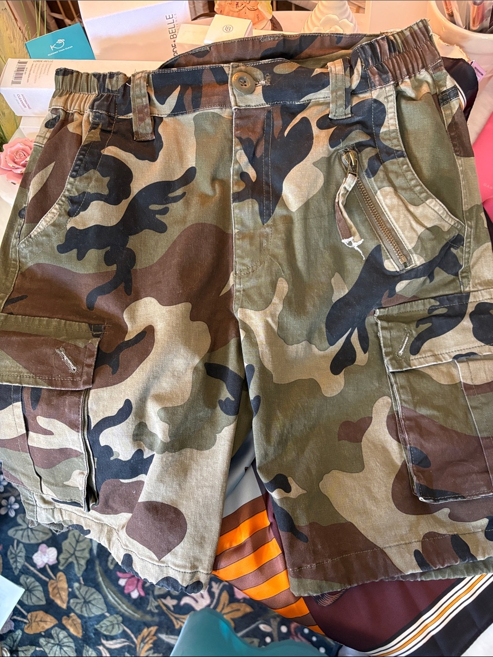 Womens Camo Cargo Shorts - Olive Green